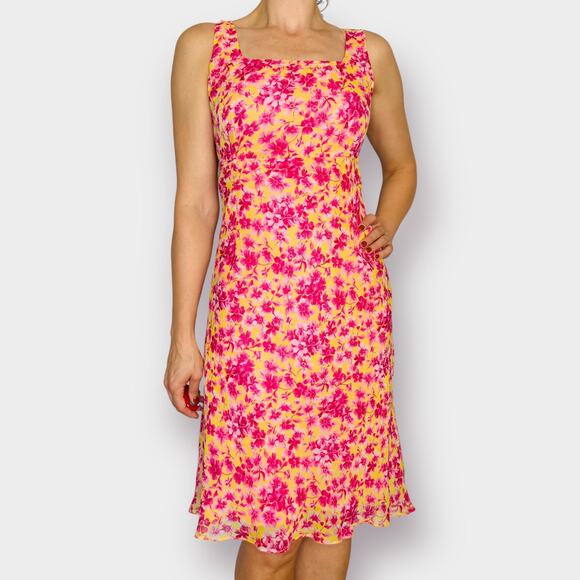 Bob Mackie Dresses & Skirts - Y2K Bob Mackie Pink Yellow Floral Silk‎ Dress